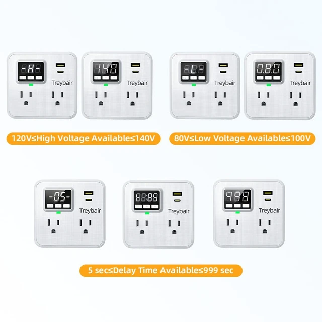 Alt view image 5 of 7 - Surge Protector 1800J Outlet Extender with Voltage Display 4AC Outlet Splitter, 18W Dual Port USB-C & USB-A Wall Charger, Voltage Settings & LED Indicators for Home Office Dorm