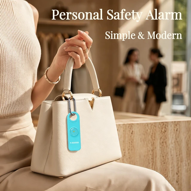 Alt view image 3 of 7 - Rechargeable Personal Safety Alarm for Women 130dB Loud Siren & Strobe Light & Low Battery Notice, Emergency Keychain Alarm for Self Defense (Aqua)
