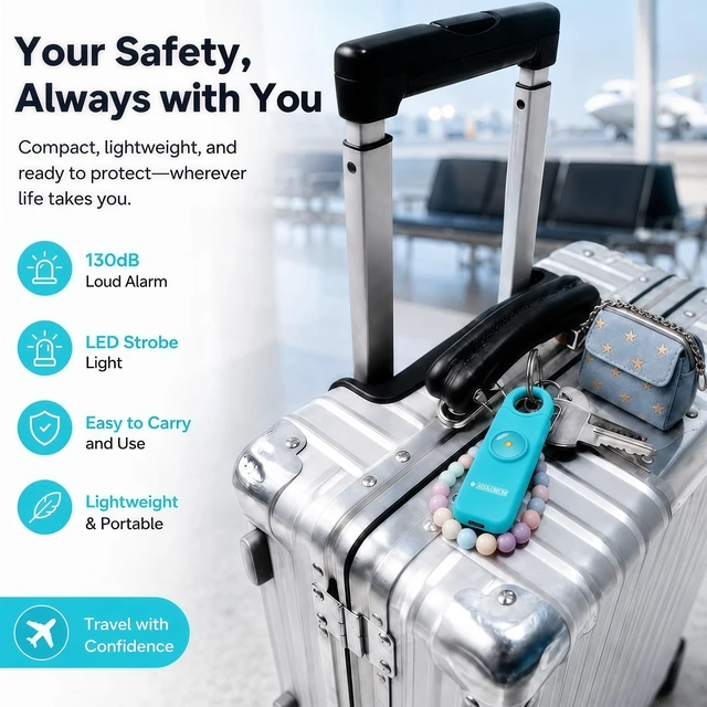 Alt view image 7 of 7 - Rechargeable Personal Safety Alarm for Women 130dB Loud Siren & Strobe Light & Low Battery Notice, Emergency Keychain Alarm for Self Defense (Aqua)
