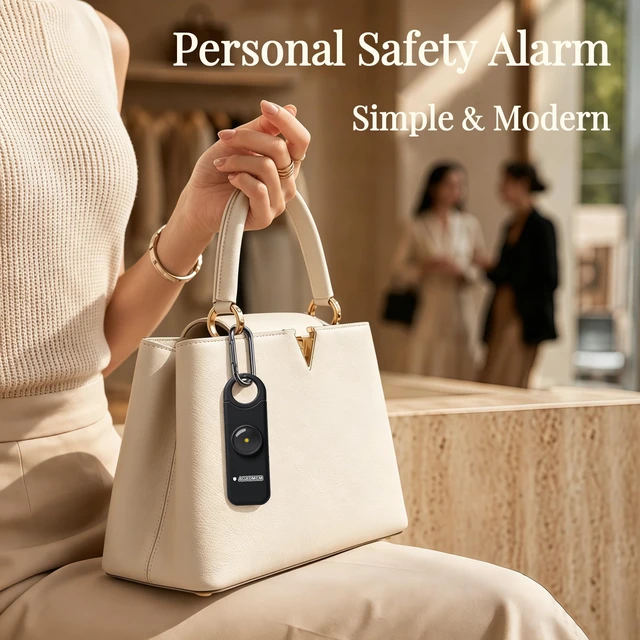 Alt view image 3 of 7 - Rechargeable Personal Safety Alarm for Women 130dB Loud Siren & Strobe Light & Low Battery Notice, Emergency Keychain Alarm for Self Defense (Charcoal Black)