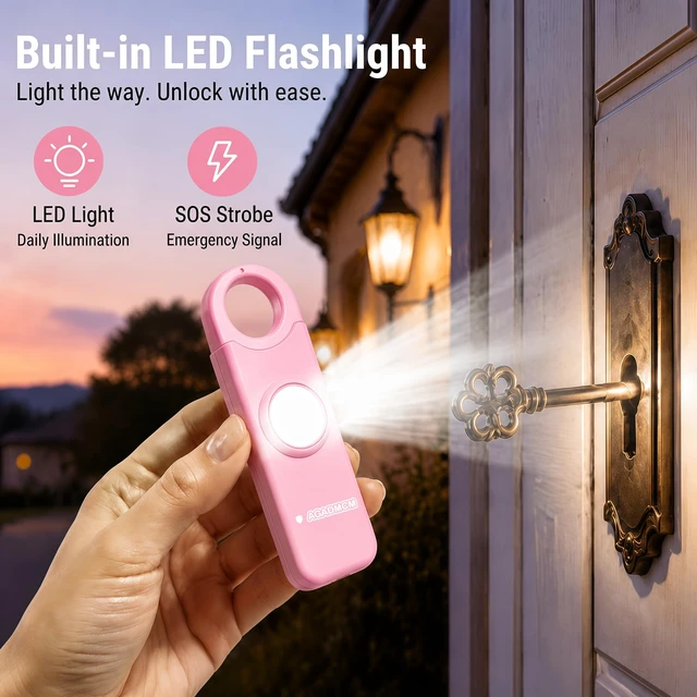 Alt view image 5 of 7 - Rechargeable Personal Safety Alarm for Women 130dB Loud Siren & Strobe Light & Low Battery Notice, Emergency Keychain Alarm for Self Defense (Baby Pink)