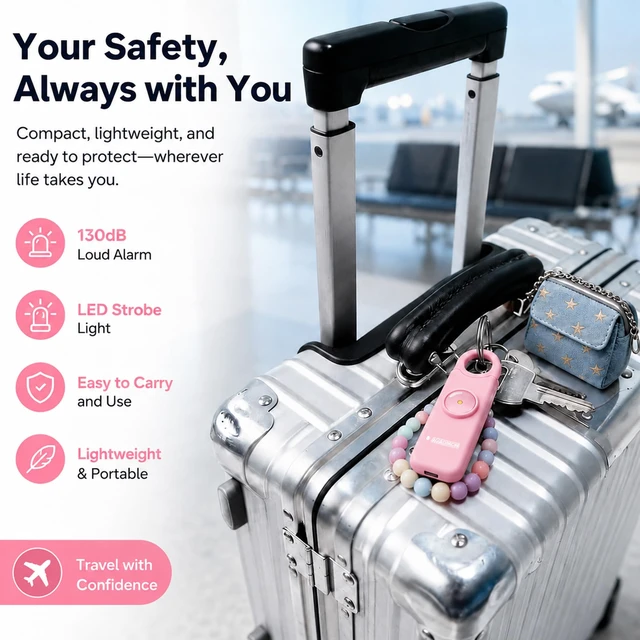 Alt view image 7 of 7 - Rechargeable Personal Safety Alarm for Women 130dB Loud Siren & Strobe Light & Low Battery Notice, Emergency Keychain Alarm for Self Defense (Baby Pink)