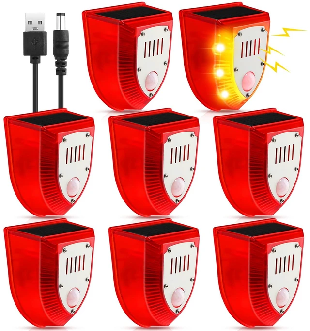 Main image of 8 Pcs Solar Motion Alarm 129db Barking Dog Gunshot Strobe Light Outdoor Detector for Yard Farm, Solar Powered Security, Weatherproof Animal Scare Device, Intruder Deterrent Warning