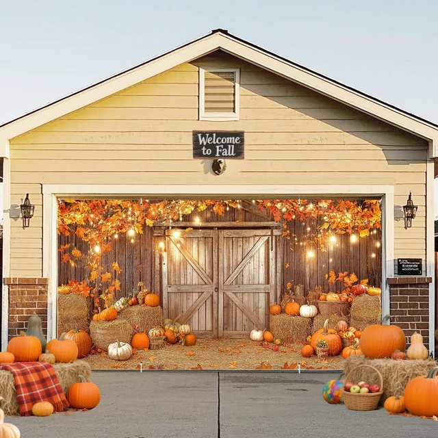 Main image of Fall Thanksgiving Garage Door Cover Banner Decorations, Happy Autumn Fall Festival Holiday Outdoor Car Garage Door Murals Buddy Decorations Backdrops Party Wall Decor Extra Large 16 X 7 Ft