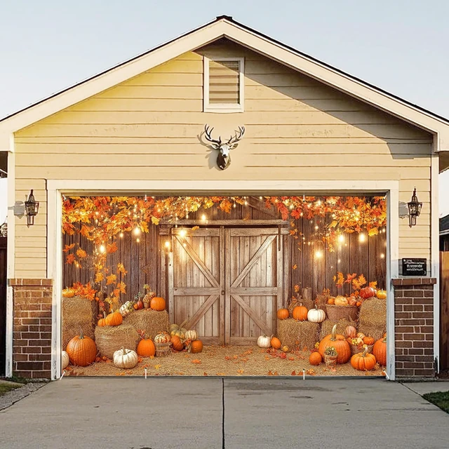 Alt view image 2 of 4 - Fall Thanksgiving Garage Door Cover Banner Decorations, Happy Autumn Fall Festival Holiday Outdoor Car Garage Door Murals Buddy Decorations Backdrops Party Wall Decor Extra Large 16 X 7 Ft