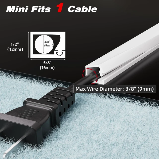 Alt view image 2 of 7 - Silicone Mini Cord Hider,Side-Opening Cord Cover for 1 Wire on Wall,118" Self Adhesive Wire Covers for Cords on Wall,Flexible Cable Hider Raceway for Wall Mounted TV,Hide Cord & Cable Management