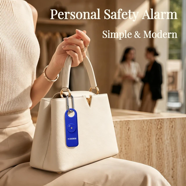 Alt view image 3 of 7 - Rechargeable Personal Safety Alarm for Women 130dB Loud Siren & Strobe Light & Low Battery Notice, Emergency Keychain Alarm for Self Defense (Navy Blue)
