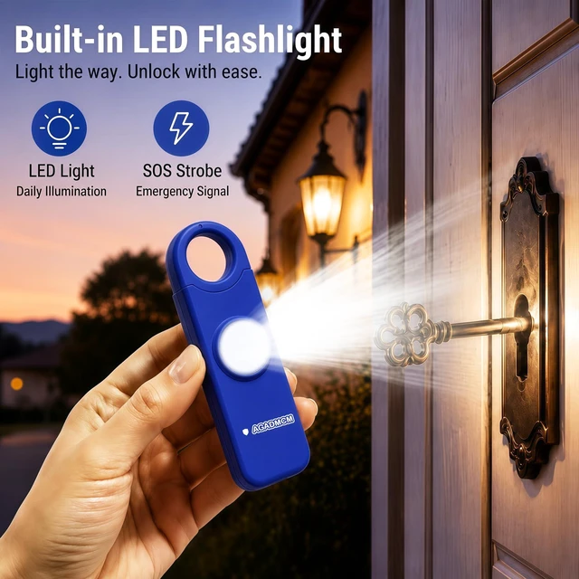 Alt view image 5 of 7 - Rechargeable Personal Safety Alarm for Women 130dB Loud Siren & Strobe Light & Low Battery Notice, Emergency Keychain Alarm for Self Defense (Navy Blue)