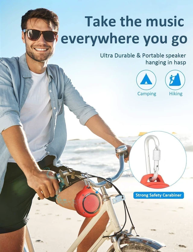 Alt view image 3 of 7 - Outdoor Waterproof Bluetooth Speaker, Wireless Portable Mini Shower Travel Speaker with Subwoofer, Enhanced Bass, Built in Mic for Sports, Pool, Beach, Hiking, Camping