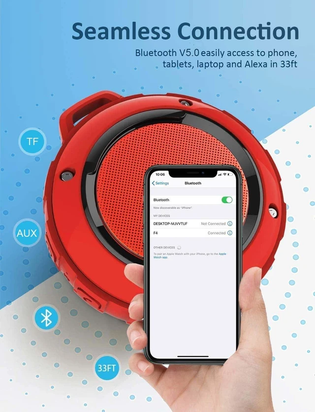 Alt view image 5 of 7 - Outdoor Waterproof Bluetooth Speaker, Wireless Portable Mini Shower Travel Speaker with Subwoofer, Enhanced Bass, Built in Mic for Sports, Pool, Beach, Hiking, Camping