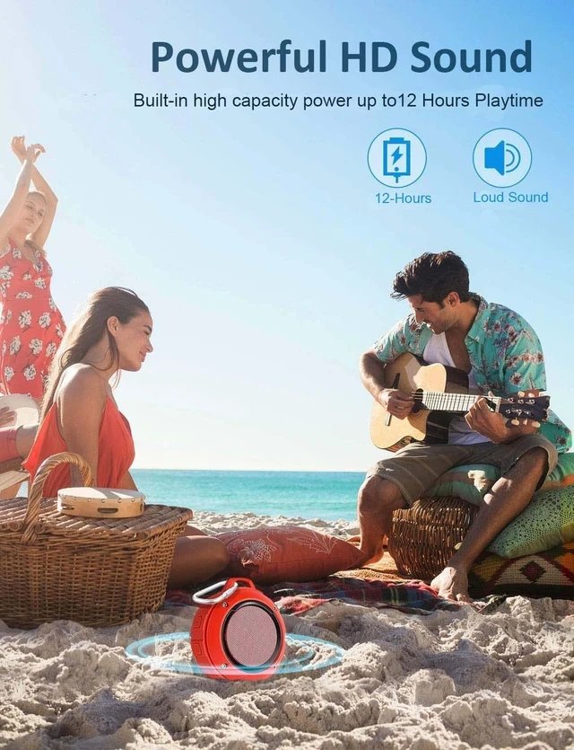 Alt view image 4 of 7 - Outdoor Waterproof Bluetooth Speaker, Wireless Portable Mini Shower Travel Speaker with Subwoofer, Enhanced Bass, Built in Mic for Sports, Pool, Beach, Hiking, Camping
