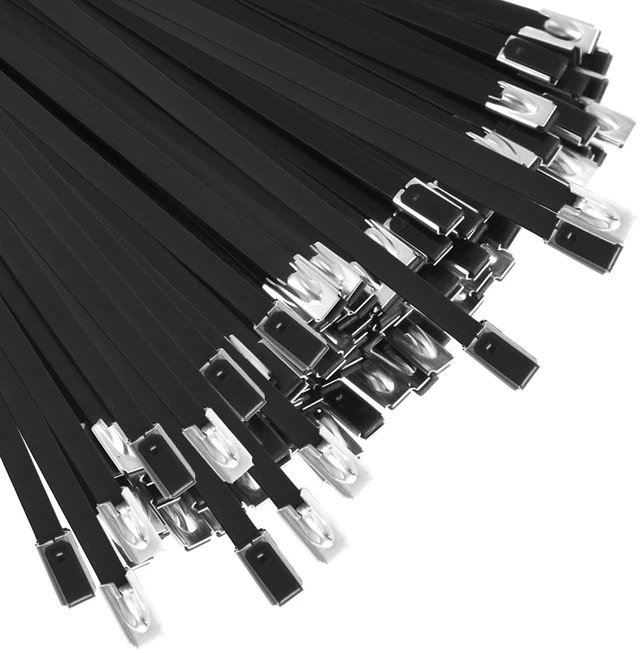 Main image of 1000 Pcs 11.8" Black 304 Stainless Steel Zip Ties Heavy Duty Self Locking Metal Cables, Epoxy Coated for Exhaust Wrap Outdoor Fence, Machinery Vehicles Farm Multi Purpose