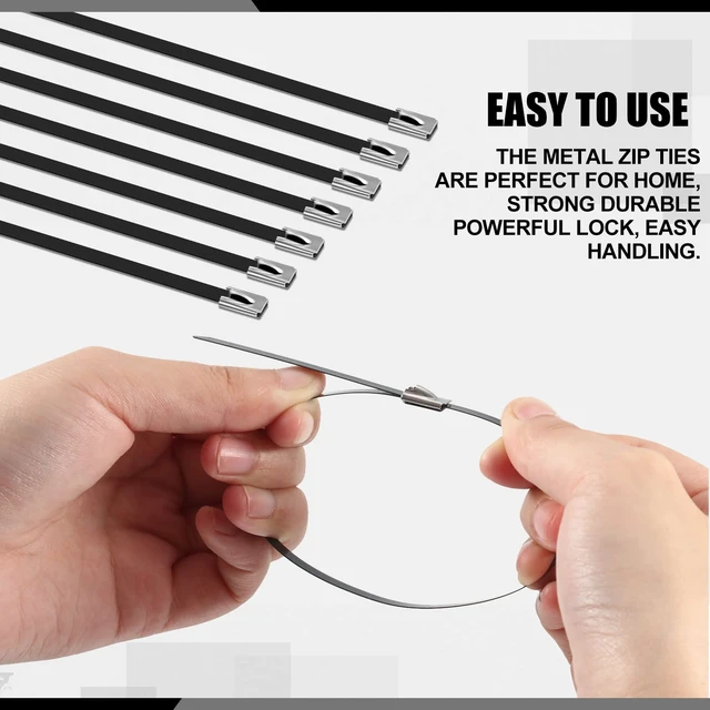 Alt view image 3 of 7 - 1000 Pcs 11.8" Black 304 Stainless Steel Zip Ties Heavy Duty Self Locking Metal Cables, Epoxy Coated for Exhaust Wrap Outdoor Fence, Machinery Vehicles Farm Multi Purpose