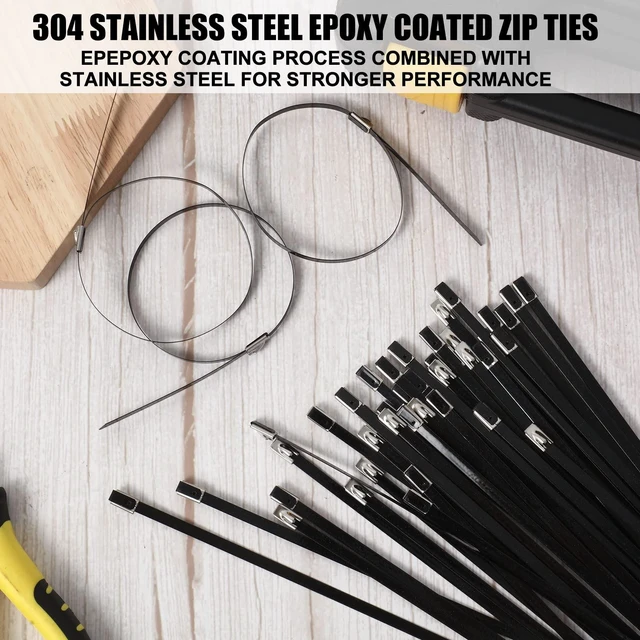 Alt view image 7 of 7 - 1000 Pcs 11.8" Black 304 Stainless Steel Zip Ties Heavy Duty Self Locking Metal Cables, Epoxy Coated for Exhaust Wrap Outdoor Fence, Machinery Vehicles Farm Multi Purpose