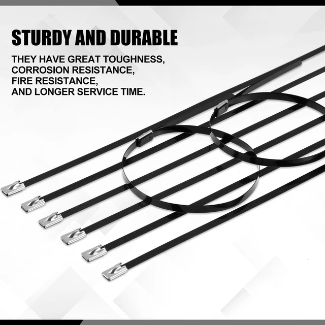 Alt view image 4 of 7 - 1000 Pcs 11.8" Black 304 Stainless Steel Zip Ties Heavy Duty Self Locking Metal Cables, Epoxy Coated for Exhaust Wrap Outdoor Fence, Machinery Vehicles Farm Multi Purpose