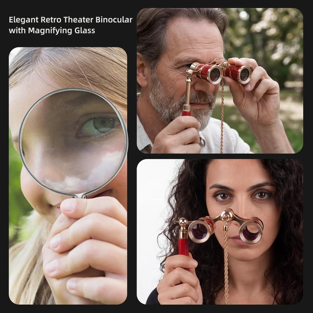 Alt view image 3 of 7 - 3X25 Opera Glasses for Women Broadway Concert HD Mini Thteater Binocular Portable Vintage Theater Glasses with Adjustable Handle,Chain,Magnifier BK7 Optics,Metal Body for Shows& Musical Events