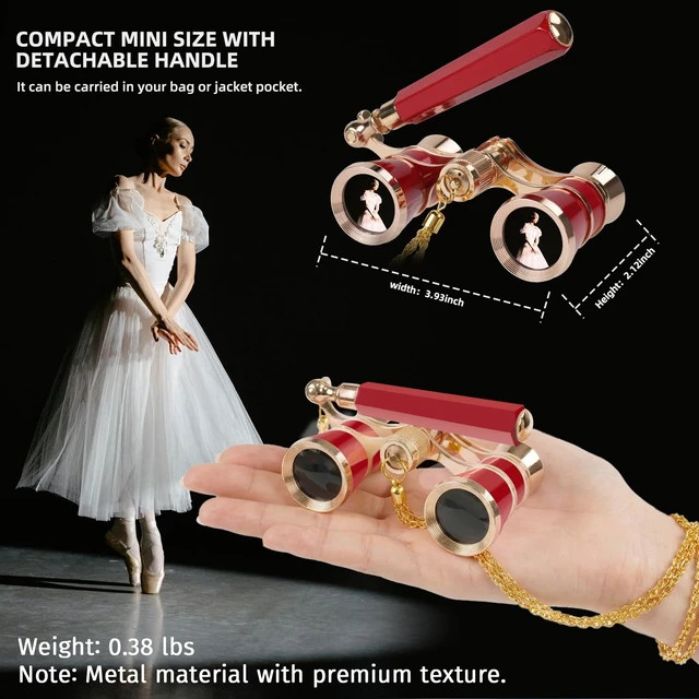 Alt view image 2 of 7 - 3X25 Opera Glasses for Women Broadway Concert HD Mini Thteater Binocular Portable Vintage Theater Glasses with Adjustable Handle,Chain,Magnifier BK7 Optics,Metal Body for Shows& Musical Events
