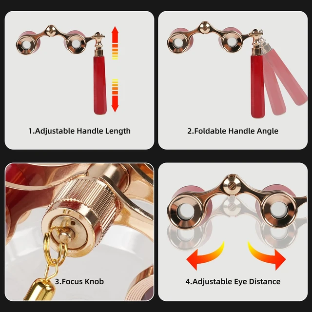 Alt view image 6 of 7 - 3X25 Opera Glasses for Women Broadway Concert HD Mini Thteater Binocular Portable Vintage Theater Glasses with Adjustable Handle,Chain,Magnifier BK7 Optics,Metal Body for Shows& Musical Events