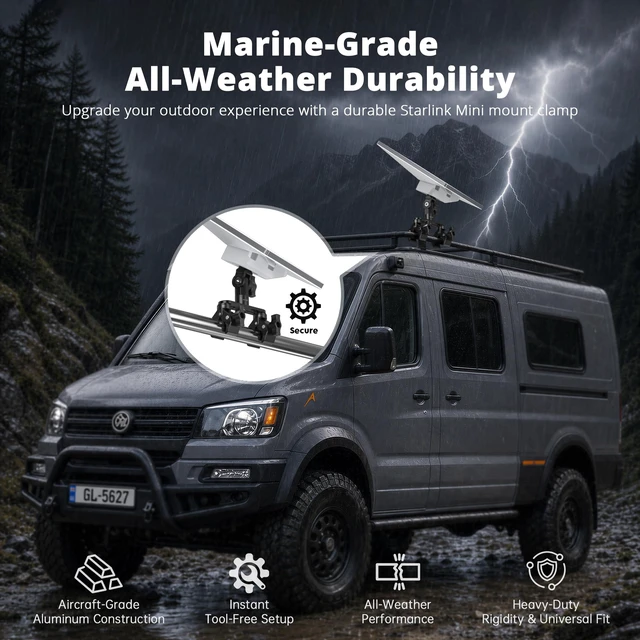 Alt view image 4 of 7 - ® Dual Clamp RV Ladder Pole Mount for Starlink Mini/ Mini X For Starlink Mini & Mini X, 270° tilt, 1/4" & 3/8" thread Adjustable, Aluminum Dual-Clamp for RV ladders, Poles & SUV Racks