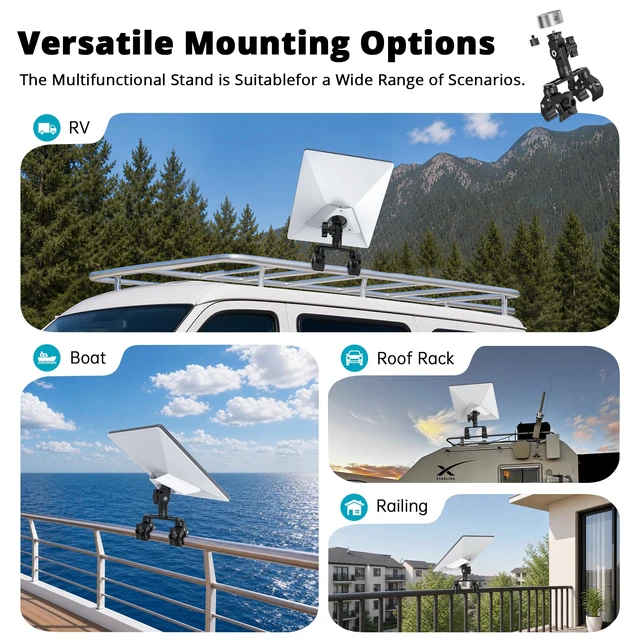 Alt view image 6 of 7 - ® Dual Clamp RV Ladder Pole Mount for Starlink Mini/ Mini X For Starlink Mini & Mini X, 270° tilt, 1/4" & 3/8" thread Adjustable, Aluminum Dual-Clamp for RV ladders, Poles & SUV Racks