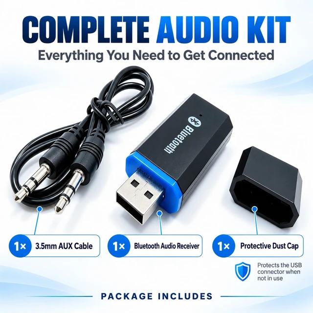 Alt view image 3 of 7 - USB Bluetooth Adapter, Bluetooth USB Audio Receiver Wireless Adapter for Home/Car Stereo System, Portable Speakers with AUX in & 3.5mm Cable (Black)