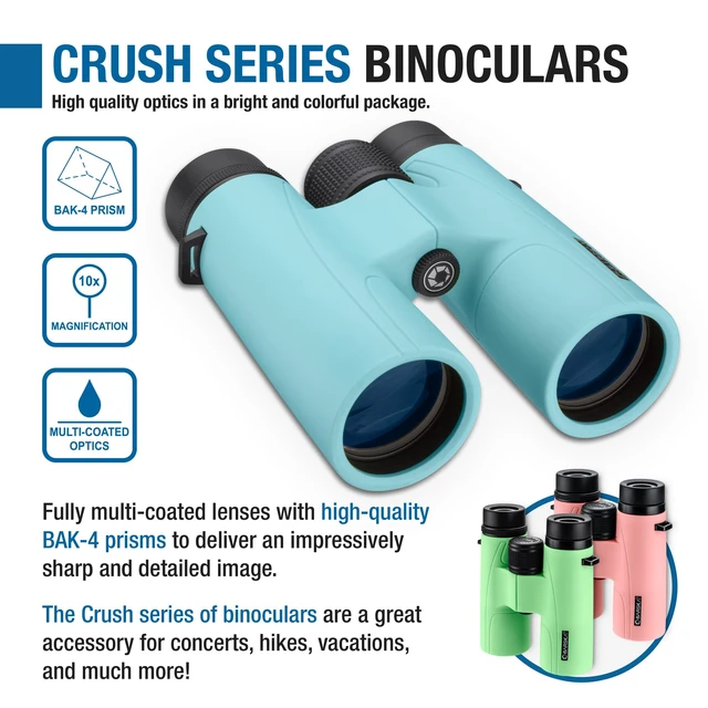 Alt view image 6 of 7 - Crush 10x42 Binoculars Lightweight, Compact & Shockproof Design in Bright Colors for Hiking, Travel, Concerts, Sports, Great Gift Idea Case & Strap Included