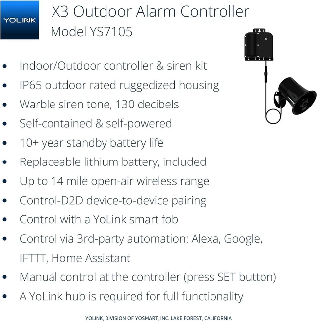 Alt view image 2 of 7 - X3 Outdoor Alarm Kit: Controller + 130 dB Siren Paired Local Siren Control, Remote App Alerts, Works with Alexa/IFTTT, LoRa Protocol Up to 2034 Feet, Hub Required