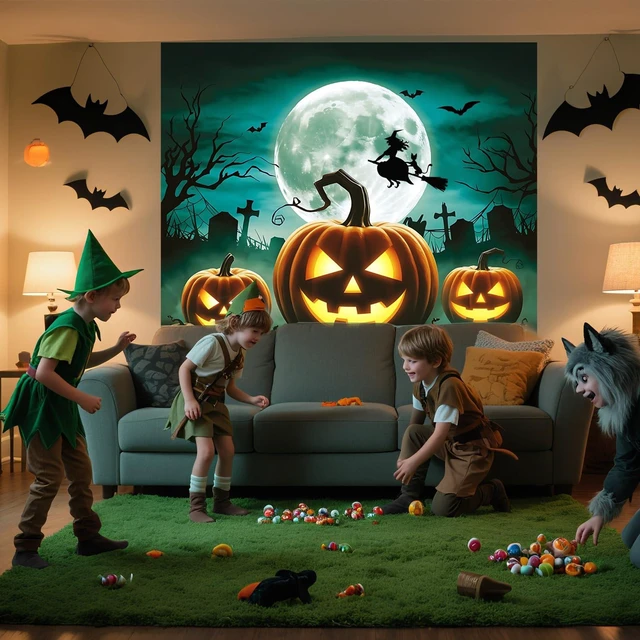 Alt view image 3 of 6 - Halloween Garage Door Banner Pumpkin Hanging Backdrop Horror Moon Night Door Cover Halloween Wall Decorations Scary Cemetery Photo Background for Outdoor Holiday, 7 x 8 Ft (Green)