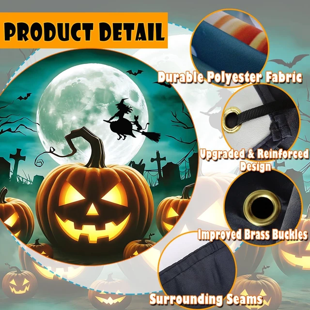 Alt view image 4 of 6 - Halloween Garage Door Banner Pumpkin Hanging Backdrop Horror Moon Night Door Cover Halloween Wall Decorations Scary Cemetery Photo Background for Outdoor Holiday, 7 x 8 Ft (Green)