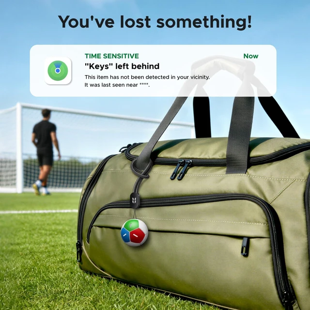 Alt view image 6 of 7 - FineTrack2 Air Tracker Tags (iOS Only) Soccer-Shaped Key Finder Compatible with Apple Find My,7-Year Battery Life Bluetooth Tracker for Bags and More,Tri-color