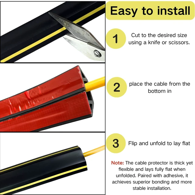 Alt view image 5 of 7 - 20ft Floor Cord Cover, Heavy Duty Cable Protector Garage Indoor Outdoor Use