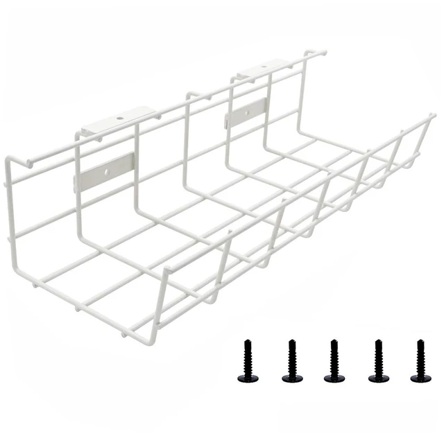 Main image of Under Desk Cable Management- 1 Pack Cord Organizer. Metal Wire Cable Management Tray for Office, Studio and Home. Super Sturdy Under Table Cable Management - White Cable Organizer