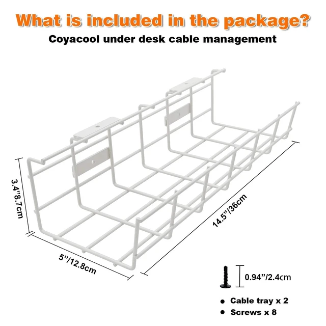 Alt view image 5 of 7 - Under Desk Cable Management- 4 Pack Cord Organizer. Metal Wire Cable Management Tray for Office, Studio and Home. Super Sturdy Under Table Cable Managements - White Cable Organizer
