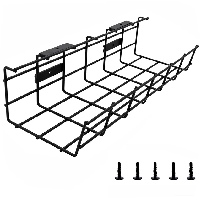 Main image of Under Desk Cable Management- 1 Pack Cord Organizer. Metal Wire Cable Management Tray for Office, Studio and Home. Super Sturdy Under Table Cable Raceways Management - Black Cable Organizer