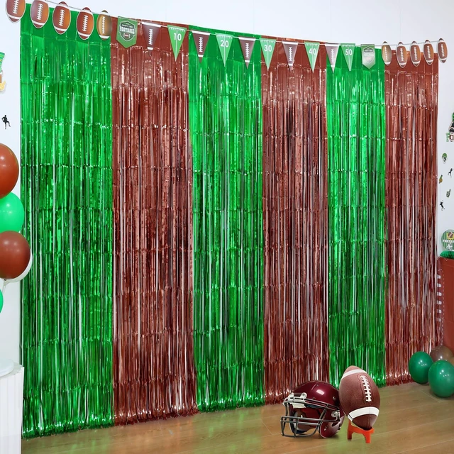Main image of Football Party Decorations, 5 Pack Green Brown Foil Fringe Curtains Football Birthday Party Supplies, Superball Party Decorations 2026, 3.3x6.6ft Football Photo Booth Prop Backdrop Streamers
