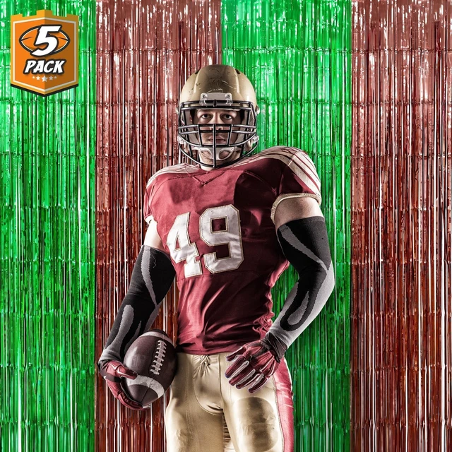 Alt view image 2 of 7 - Football Party Decorations, 5 Pack Green Brown Foil Fringe Curtains Football Birthday Party Supplies, Superball Party Decorations 2026, 3.3x6.6ft Football Photo Booth Prop Backdrop Streamers