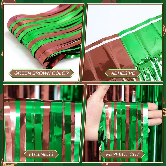 Alt view image 3 of 7 - Football Party Decorations, 5 Pack Green Brown Foil Fringe Curtains Football Birthday Party Supplies, Superball Party Decorations 2026, 3.3x6.6ft Football Photo Booth Prop Backdrop Streamers