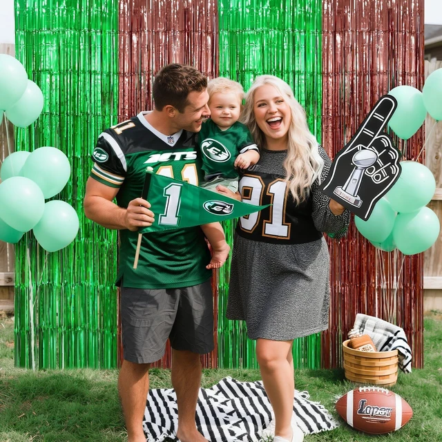 Alt view image 4 of 7 - Football Party Decorations, 5 Pack Green Brown Foil Fringe Curtains Football Birthday Party Supplies, Superball Party Decorations 2026, 3.3x6.6ft Football Photo Booth Prop Backdrop Streamers