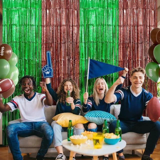 Alt view image 6 of 7 - Football Party Decorations, 5 Pack Green Brown Foil Fringe Curtains Football Birthday Party Supplies, Superball Party Decorations 2026, 3.3x6.6ft Football Photo Booth Prop Backdrop Streamers