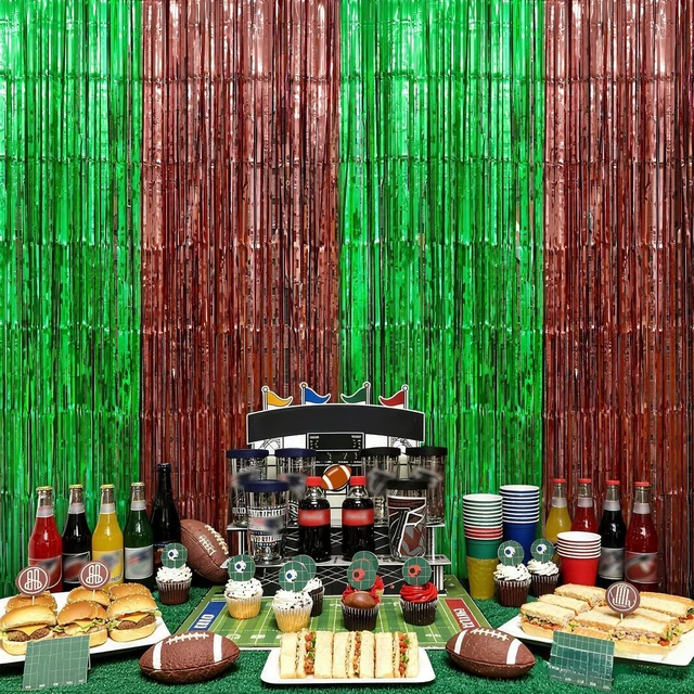 Alt view image 7 of 7 - Football Party Decorations, 5 Pack Green Brown Foil Fringe Curtains Football Birthday Party Supplies, Superball Party Decorations 2026, 3.3x6.6ft Football Photo Booth Prop Backdrop Streamers