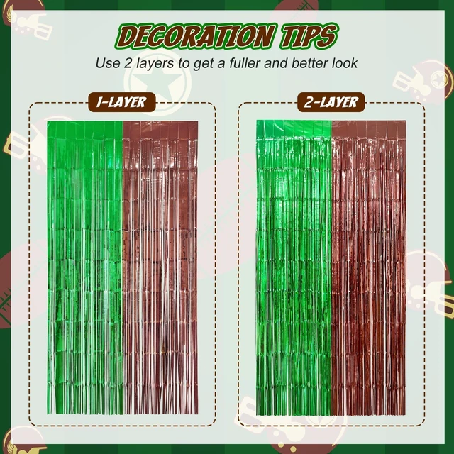 Alt view image 5 of 7 - Football Party Decorations, 5 Pack Green Brown Foil Fringe Curtains Football Birthday Party Supplies, Superball Party Decorations 2026, 3.3x6.6ft Football Photo Booth Prop Backdrop Streamers