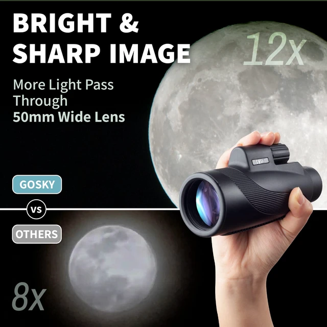 Alt view image 4 of 7 - Titan 12x50 Monocular for Adults High Powered with Phone Adapter BAK4 Prism & FMC Lens, IPX7 Waterproof, Monocular Telescope for Bird Watching, Wildlife Viewing, Travel, Hunting, Sports