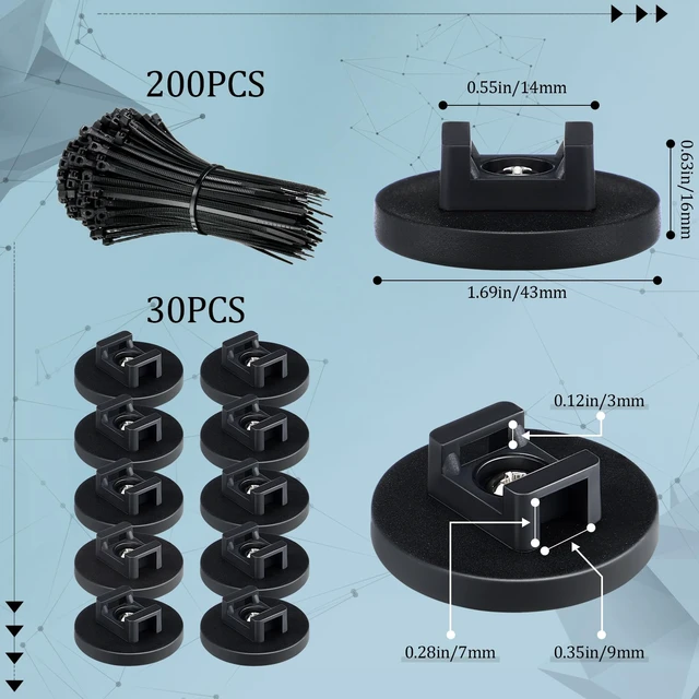 Alt view image 2 of 7 - 120 Pieces Magnetic Zip Tie Mount Cable Wire Management Base, 43 mm