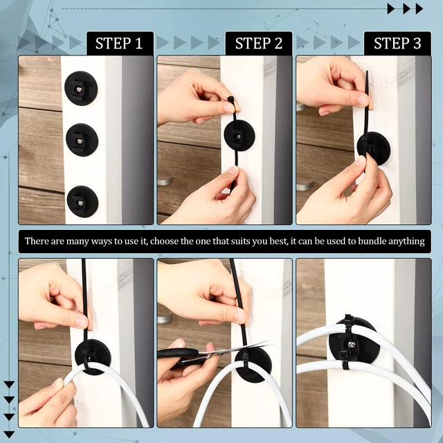 Alt view image 6 of 7 - 120 Pieces Magnetic Zip Tie Mount Cable Wire Management Base, 43 mm