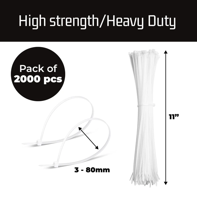 Alt view image 3 of 7 - White Zip Ties - 50 lbs Tensile Strength - Self-Locking Premium Nylon Cable Ties Wraps for Indoor and Outdoor - Wire Management and Secure Items - Zip Ties Heavy Duty - 11" - 2000 Pack