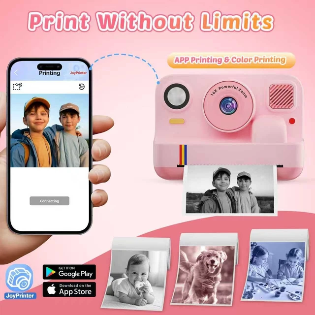 Alt view image 3 of 7 - Instant Print Camera for Kids, App Printing, 1080P Video, Dual-Lens Selfie Digital Camera with 32G SD, Christmas Birthday Gifts for Girls Boys 4 5 6 7 8 9 10 11 12 Year Old, Portable Toddler Toy