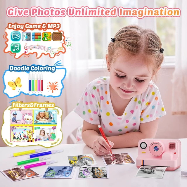 Alt view image 4 of 7 - Instant Print Camera for Kids, App Printing, 1080P Video, Dual-Lens Selfie Digital Camera with 32G SD, Christmas Birthday Gifts for Girls Boys 4 5 6 7 8 9 10 11 12 Year Old, Portable Toddler Toy