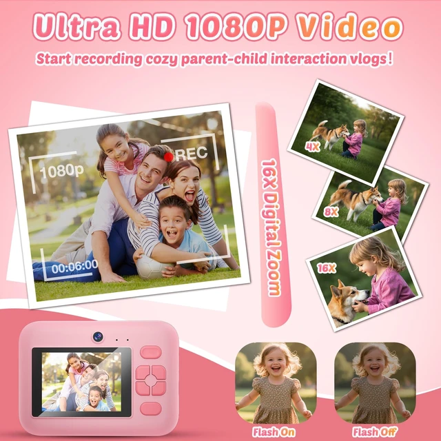 Alt view image 5 of 7 - Instant Print Camera for Kids, App Printing, 1080P Video, Dual-Lens Selfie Digital Camera with 32G SD, Christmas Birthday Gifts for Girls Boys 4 5 6 7 8 9 10 11 12 Year Old, Portable Toddler Toy