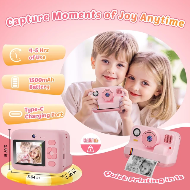 Alt view image 6 of 7 - Instant Print Camera for Kids, App Printing, 1080P Video, Dual-Lens Selfie Digital Camera with 32G SD, Christmas Birthday Gifts for Girls Boys 4 5 6 7 8 9 10 11 12 Year Old, Portable Toddler Toy