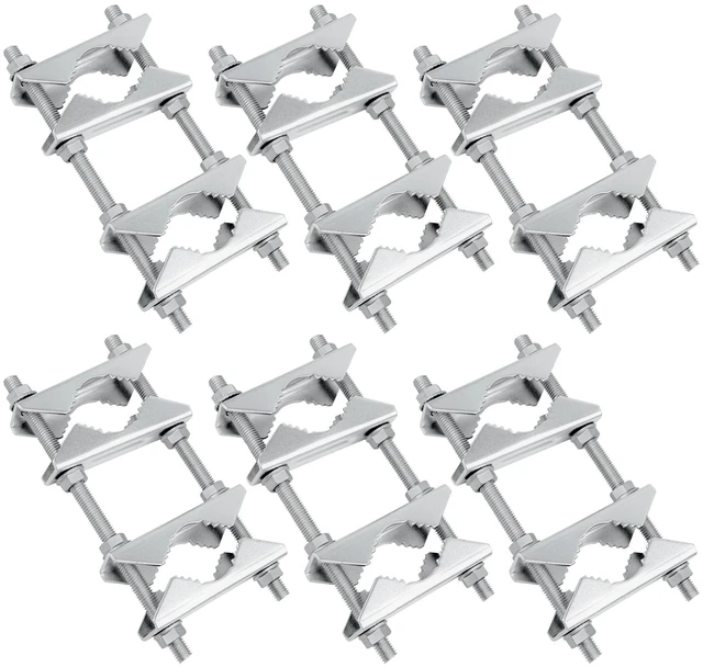Main image of Double Antenna Mast Clamp - Heavy Duty Galvanized Iron Mount for Secure Pole-to-Pole Connection, Rust-Resistant, Ideal for Antennas and Satellite Dishes 6PCS